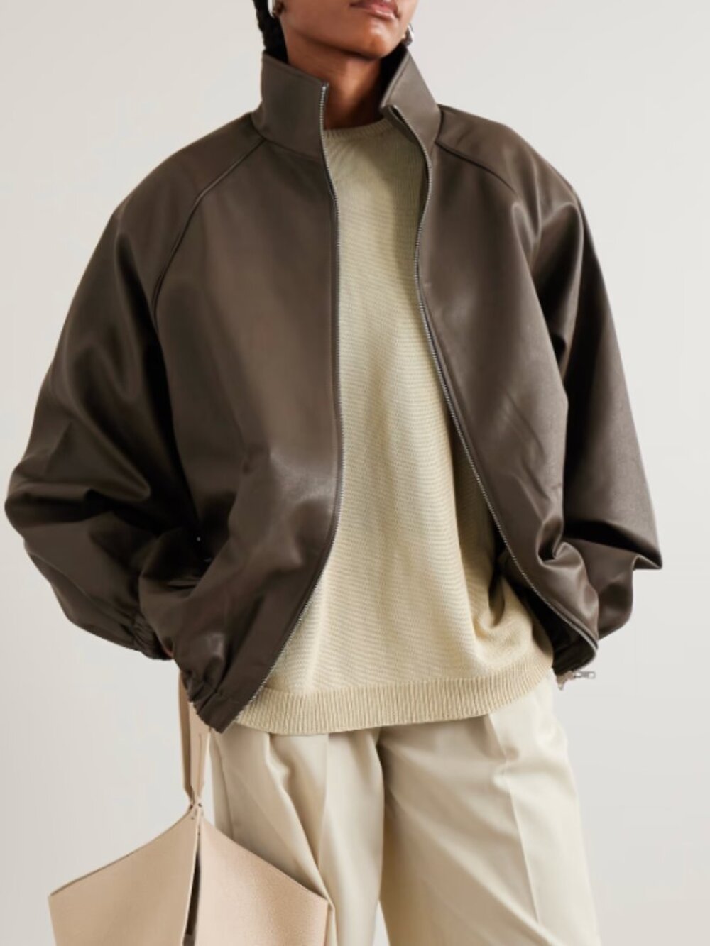 The Frankie Shop Green Leather Senta Oversized Bomber Jacket XS NWT